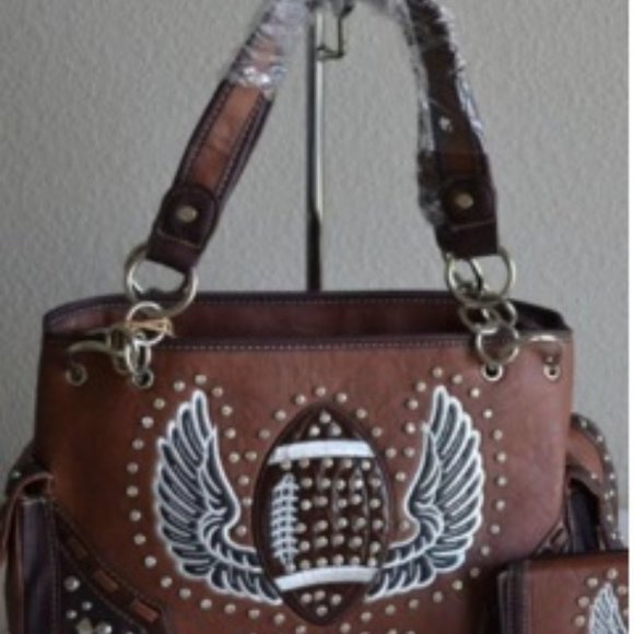 *NEW* ORANGE Football MOM faux leather purse only - Picture 2 of 4